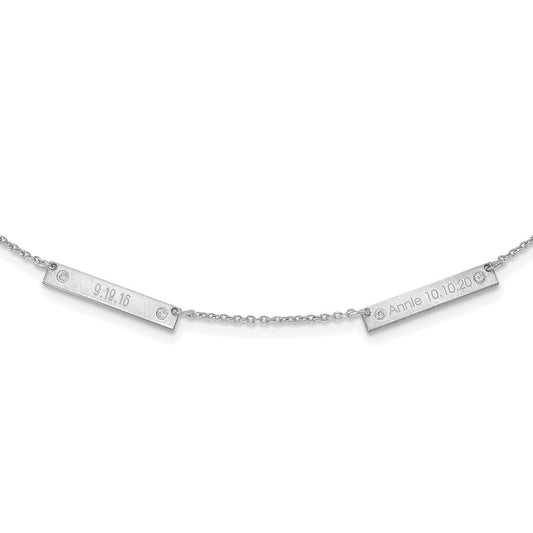 14K White Gold Brushed 2 Station with Diamond Necklace