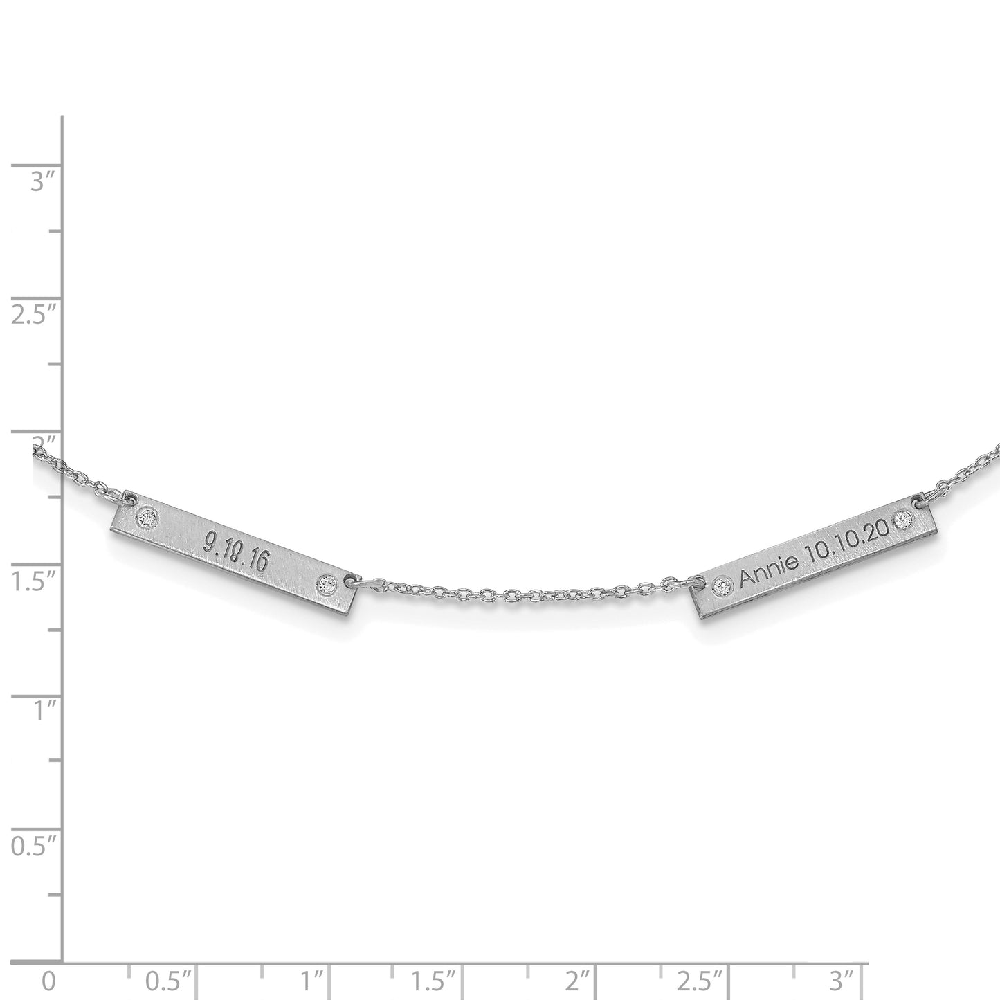 10K White Gold Brushed 2 Station with Diamond Necklace