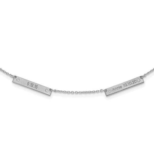 10K White Gold Brushed 2 Station with Diamond Necklace