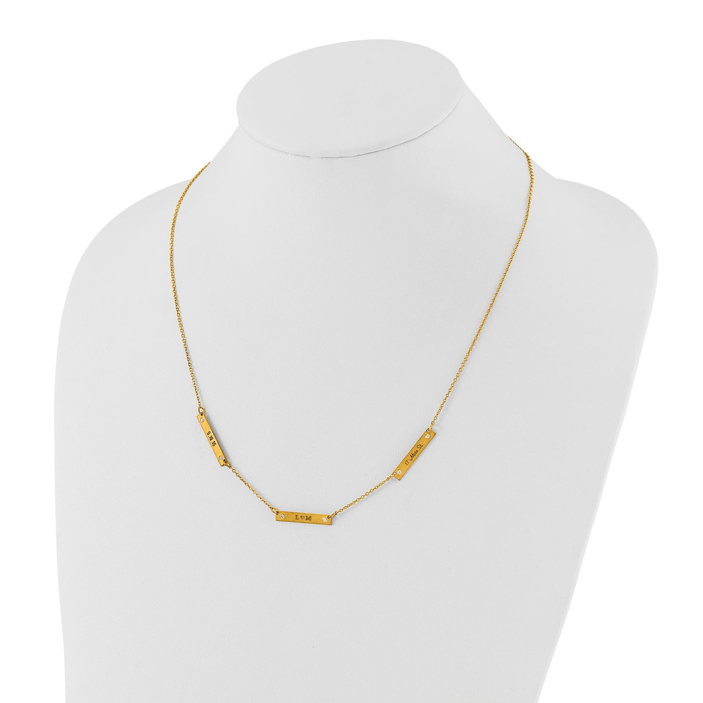 Sterling Silver Gold plated Brushed 3 Station with Diamond Necklace