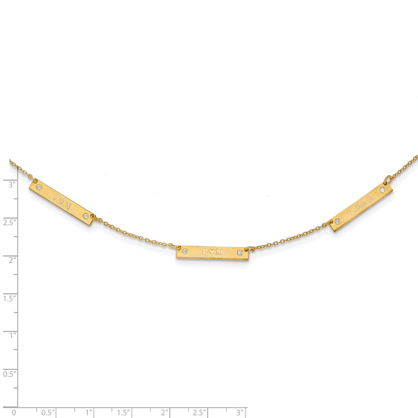 Sterling Silver Gold plated Brushed 3 Station with Diamond Necklace