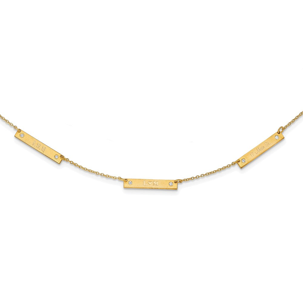 Sterling Silver Gold plated Brushed 3 Station with Diamond Necklace