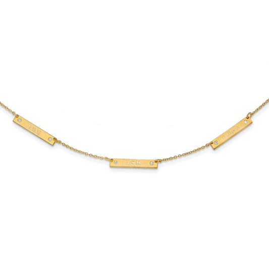 Sterling Silver Gold plated Brushed 3 Station with Diamond Necklace