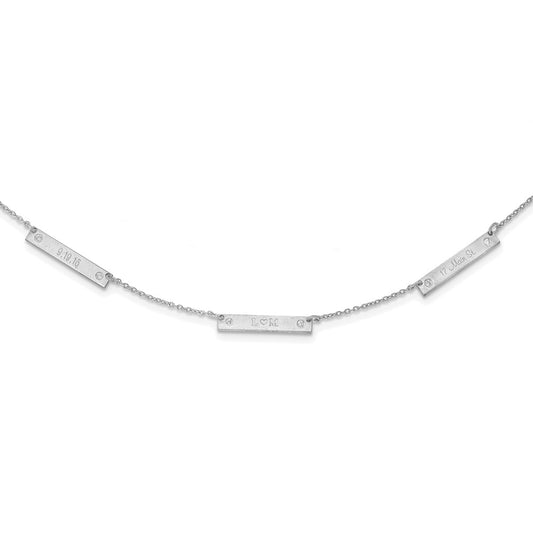 Sterling Silver Rhodium plated Brushed 3 Station with Diamond Necklace