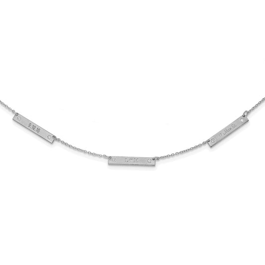 10K White Gold Brushed 3 Station with Diamond Necklace