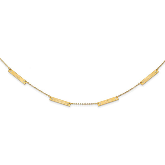 14K Yellow Gold Brushed 4 Station with Diamond Necklace