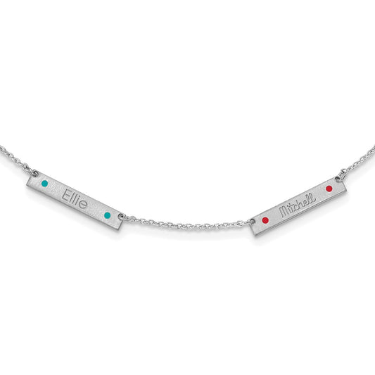 Sterling Silver Rhodium plated Brushed 2 Station Enameled Necklace