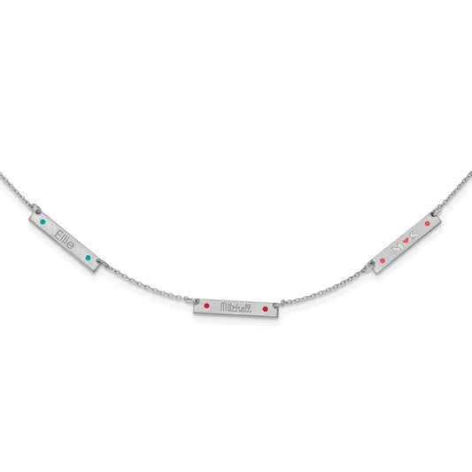 14K White Gold Brushed 3 Station Enameled Necklace