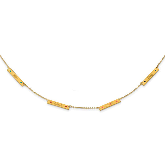 14K Yellow Gold Brushed 4 Station Enameled Necklace