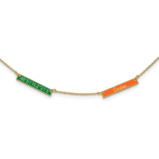 14K Yellow Gold Brushed Enameled 2 Station Necklace