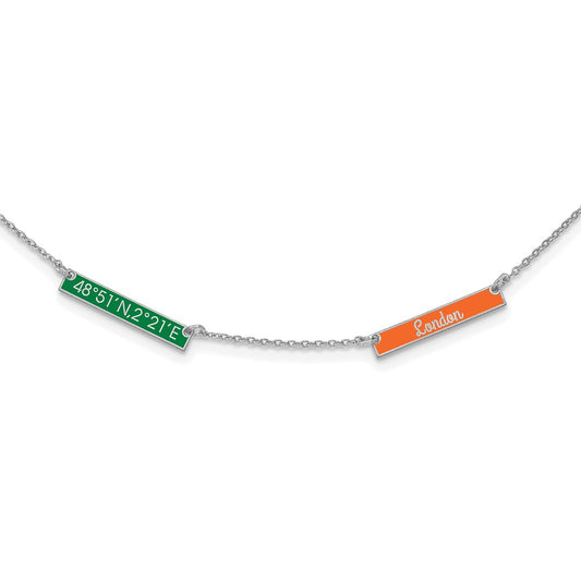 Sterling Silver Rhodium plated Brushed Enameled 2 Station Necklace