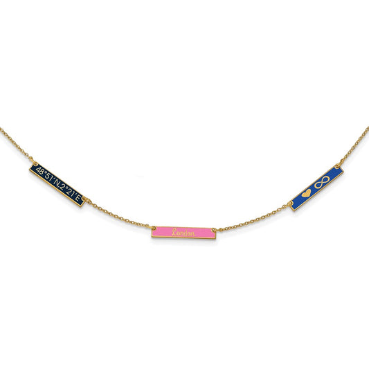 14K Yellow Gold Brushed Enameled 3 Station Necklace