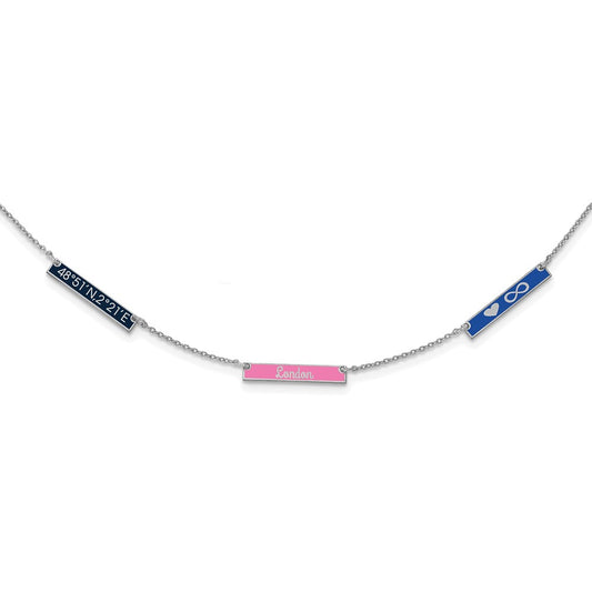 Sterling Silver Rhodium plated Brushed Enameled 3 Station Necklace