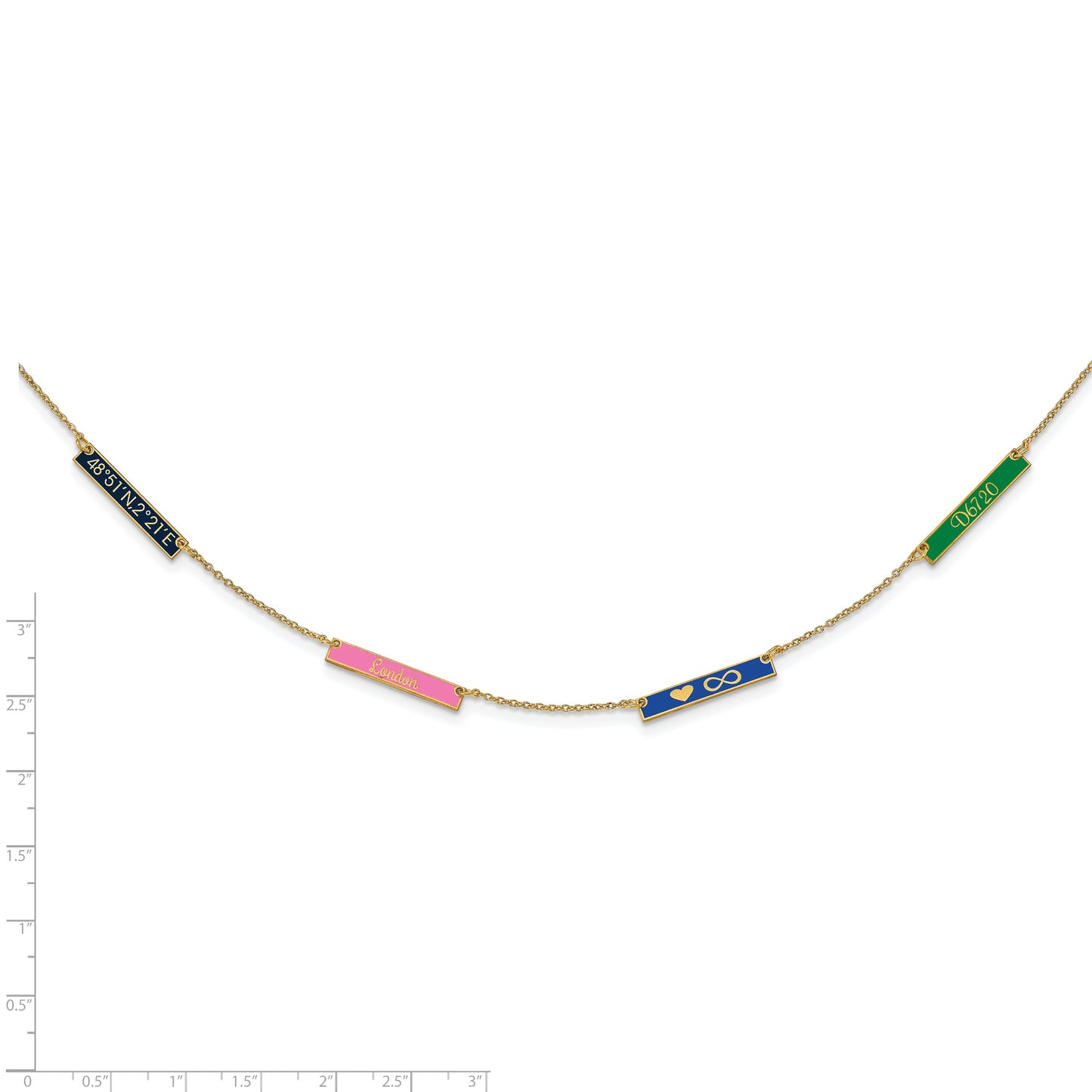 Sterling Silver Gold plated Brushed Enameled 4 Station Necklace