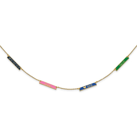 14K Yellow Gold Brushed Enameled 4 Station Necklace