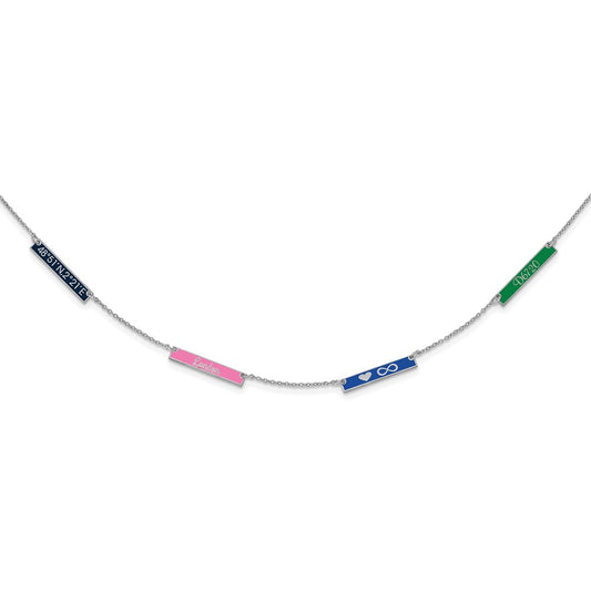 Sterling Silver Rhodium plated Brushed Enameled 4 Station Necklace