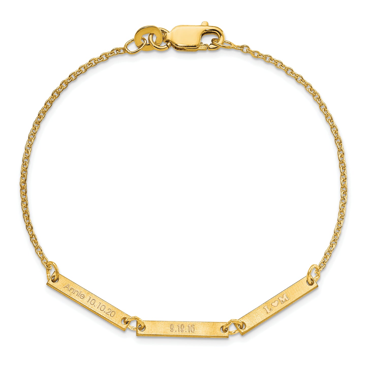 Sterling Silver Gold plated Brushed 3 Station Bracelet