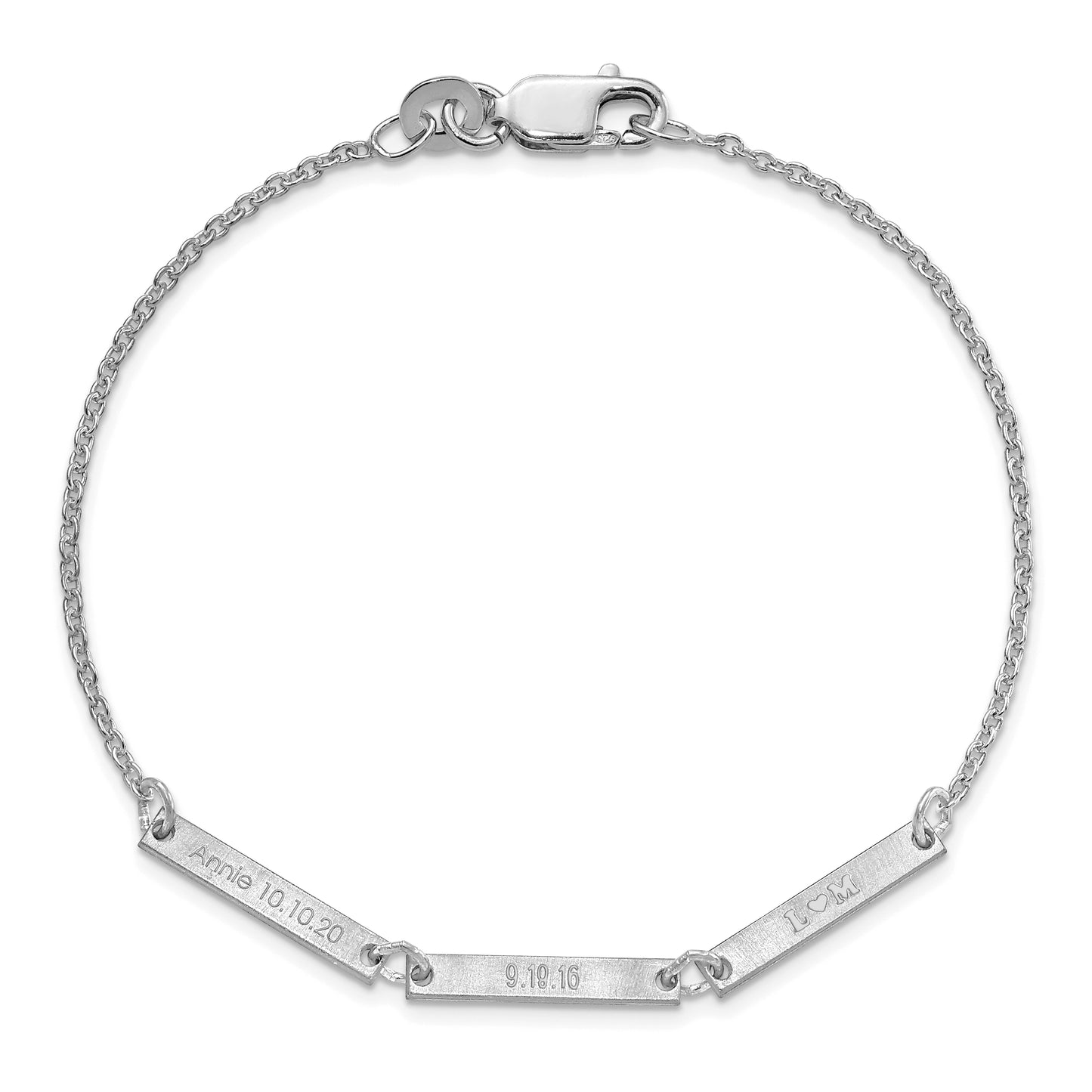Sterling Silver Rhodium plated Brushed 3 Station Bracelet