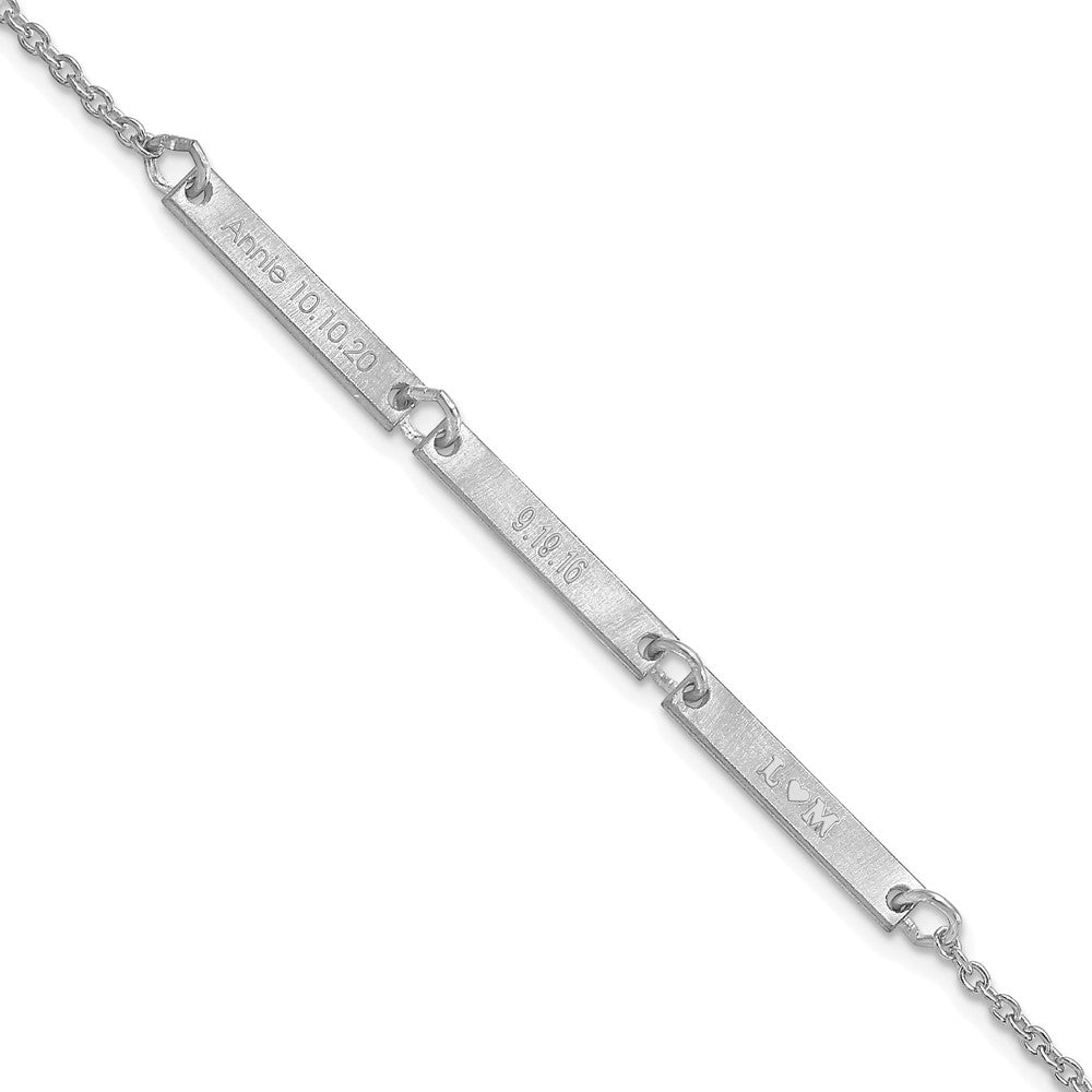 Sterling Silver Rhodium plated Brushed 3 Station Bracelet