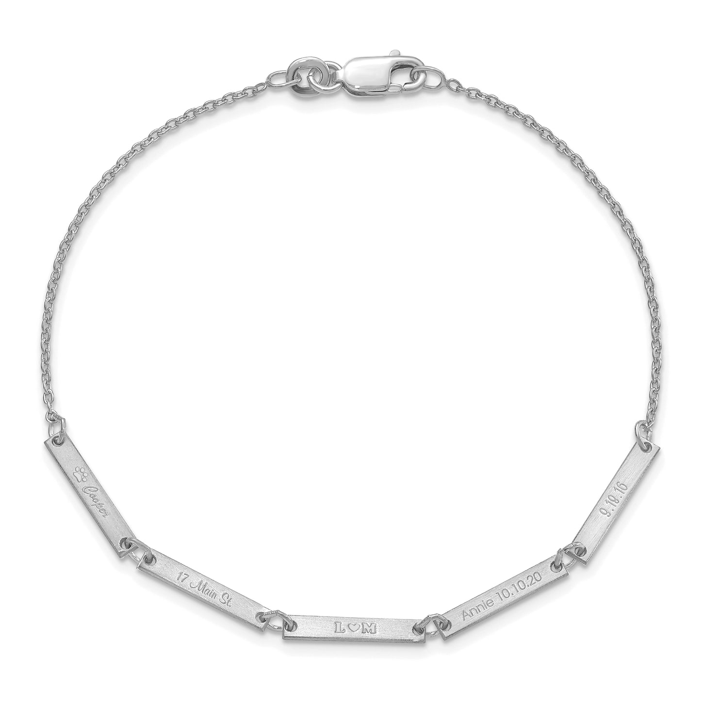Sterling Silver Rhodium plated Brushed 5 Station Bracelet