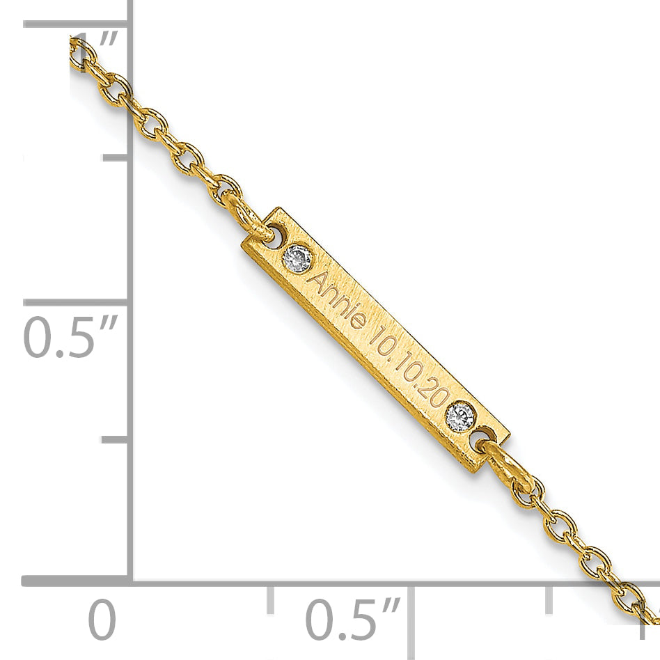 Sterling Silver Gold plated Brushed 1 Station with Diamond Bracelet