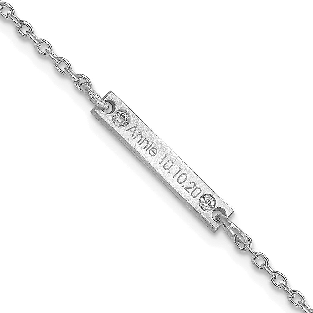 Sterling Silver Rhodium plated Brushed 1 Station with Diamond Bracelet