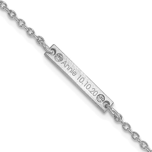 Sterling Silver Rhodium plated Brushed 1 Station with Diamond Bracelet