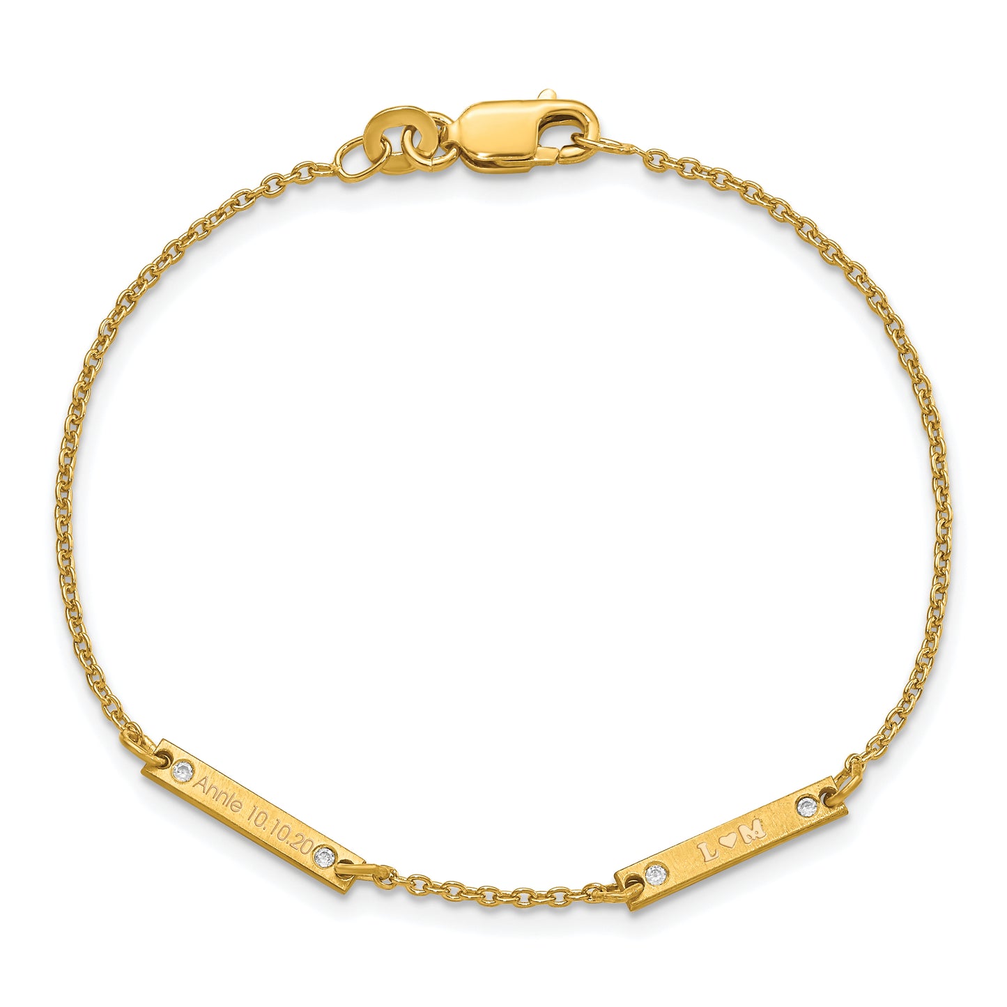 Sterling Silver Gold plated Brushed 2 Station with Diamond Bracelet