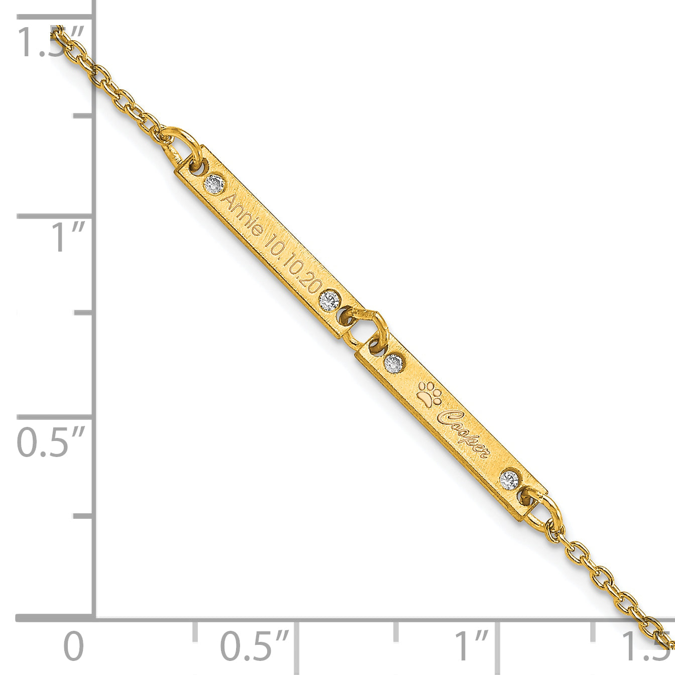 Sterling Silver Gold plated Brushed 2 Station with Diamond Bracelet