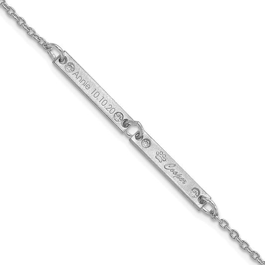 Sterling Silver Rhodium plated Brushed 2 Station with Diamond Bracelet