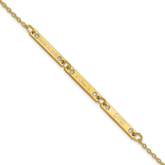 14K Yellow Gold Brushed 3 Station Diamond Bracelet
