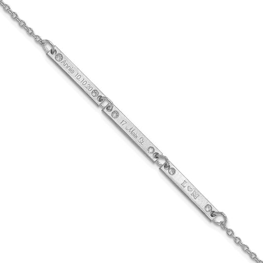 14K White Gold Brushed 3 Station Diamond Bracelet