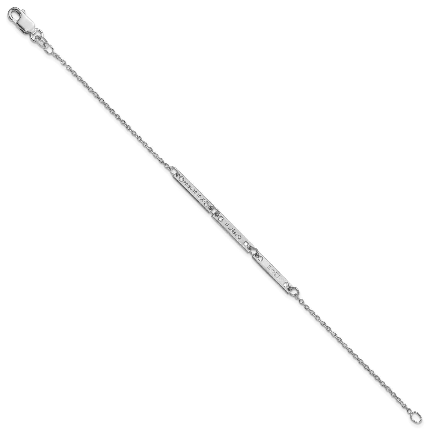 10K White Gold Brushed 3 Station Diamond Bracelet