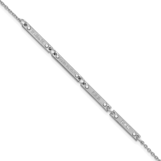 Sterling Silver Rhodium plated Brushed 4 Station with Diamond Bracelet