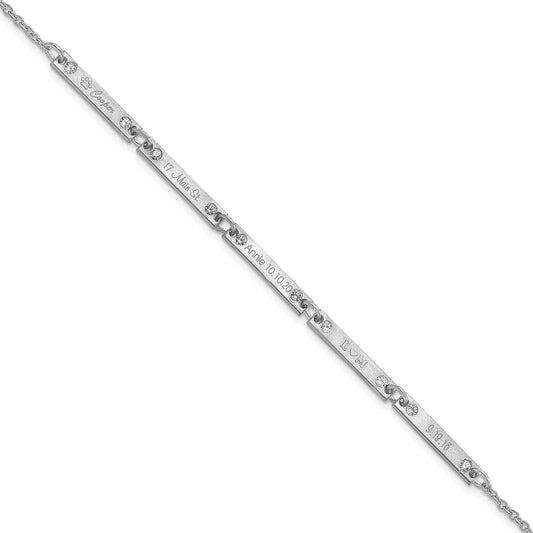 Sterling Silver Rhodium plated Brushed 5 Station with Diamond Bracelet