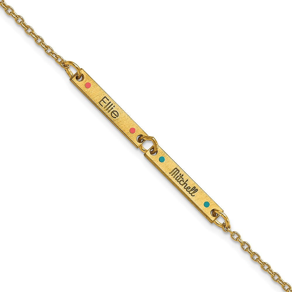 14K Yellow Gold Brushed 2 Station Enameled Bracelet