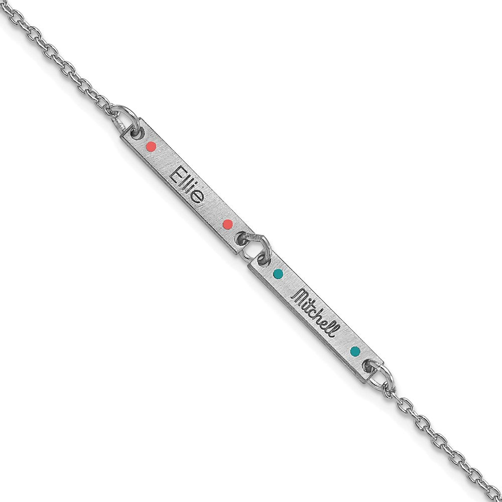 Sterling Silver Rhodium plated Brushed 2 Station Enameled Bracelet