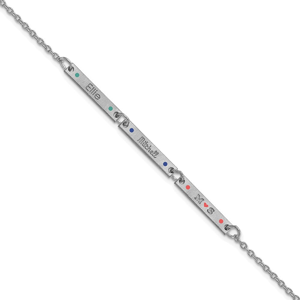 14K White Gold Brushed 3 Station Enameled Bracelet