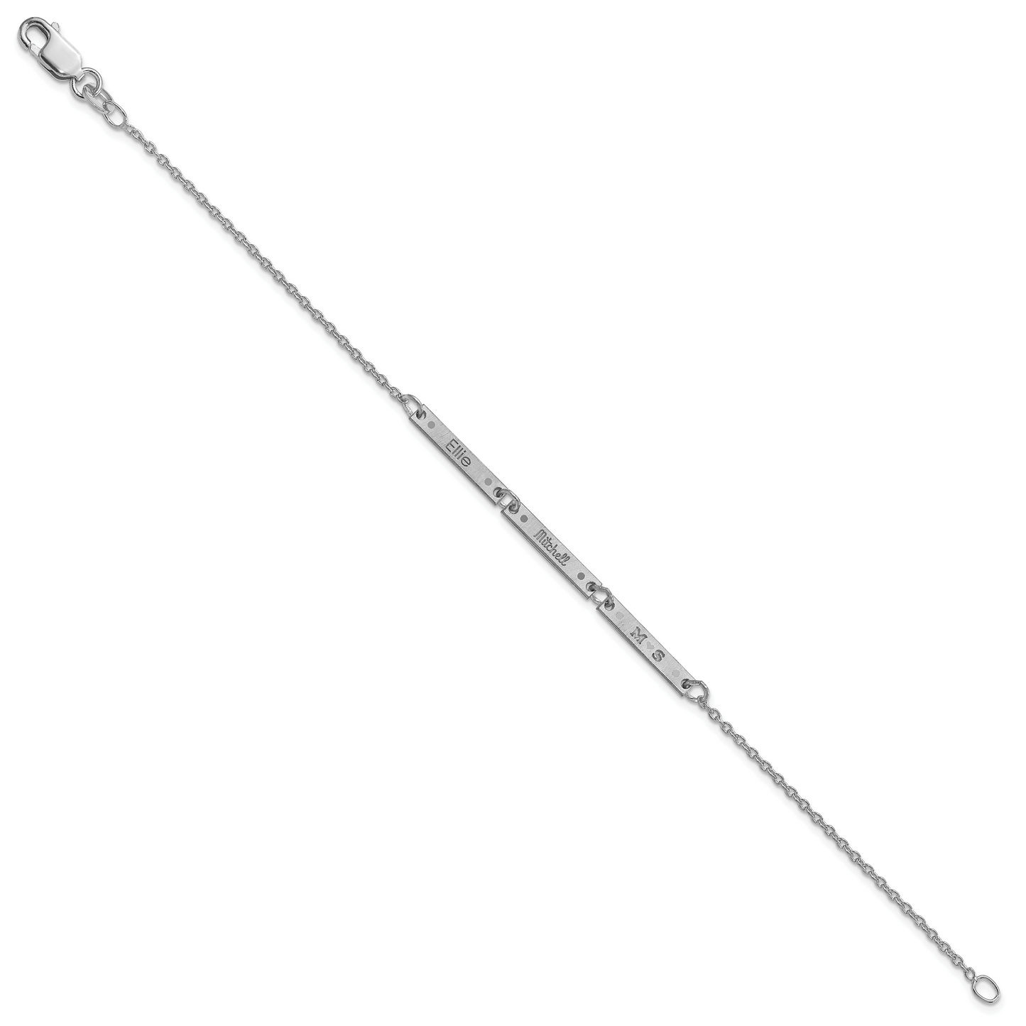 10K White Gold Brushed 3 Station Enameled Bracelet
