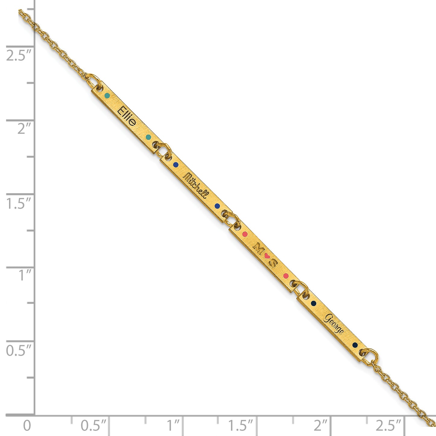 14K Yellow Gold Brushed 4 Station Enameled Bracelet