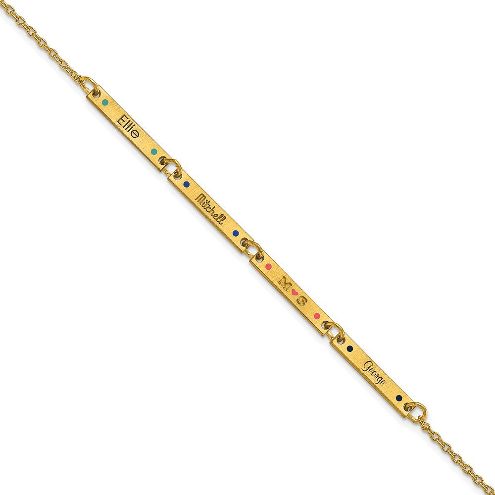 14K Yellow Gold Brushed 4 Station Enameled Bracelet