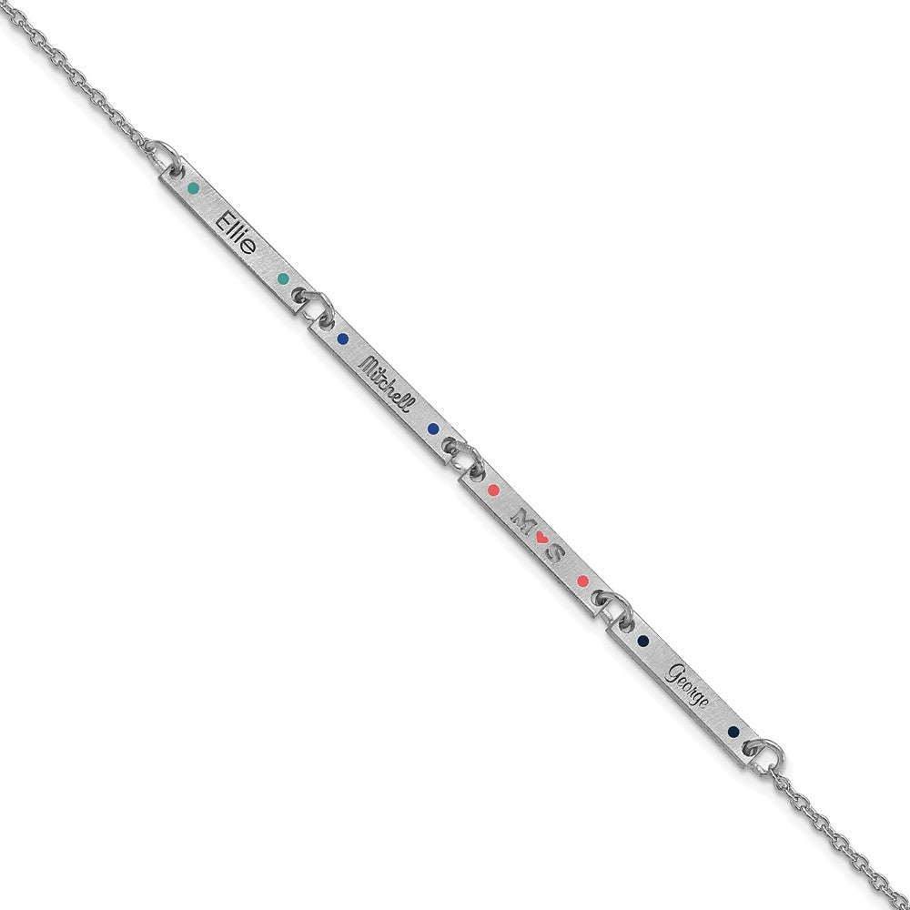 Sterling Silver Rhodium plated Brushed 4 Station Enameled Bracelet