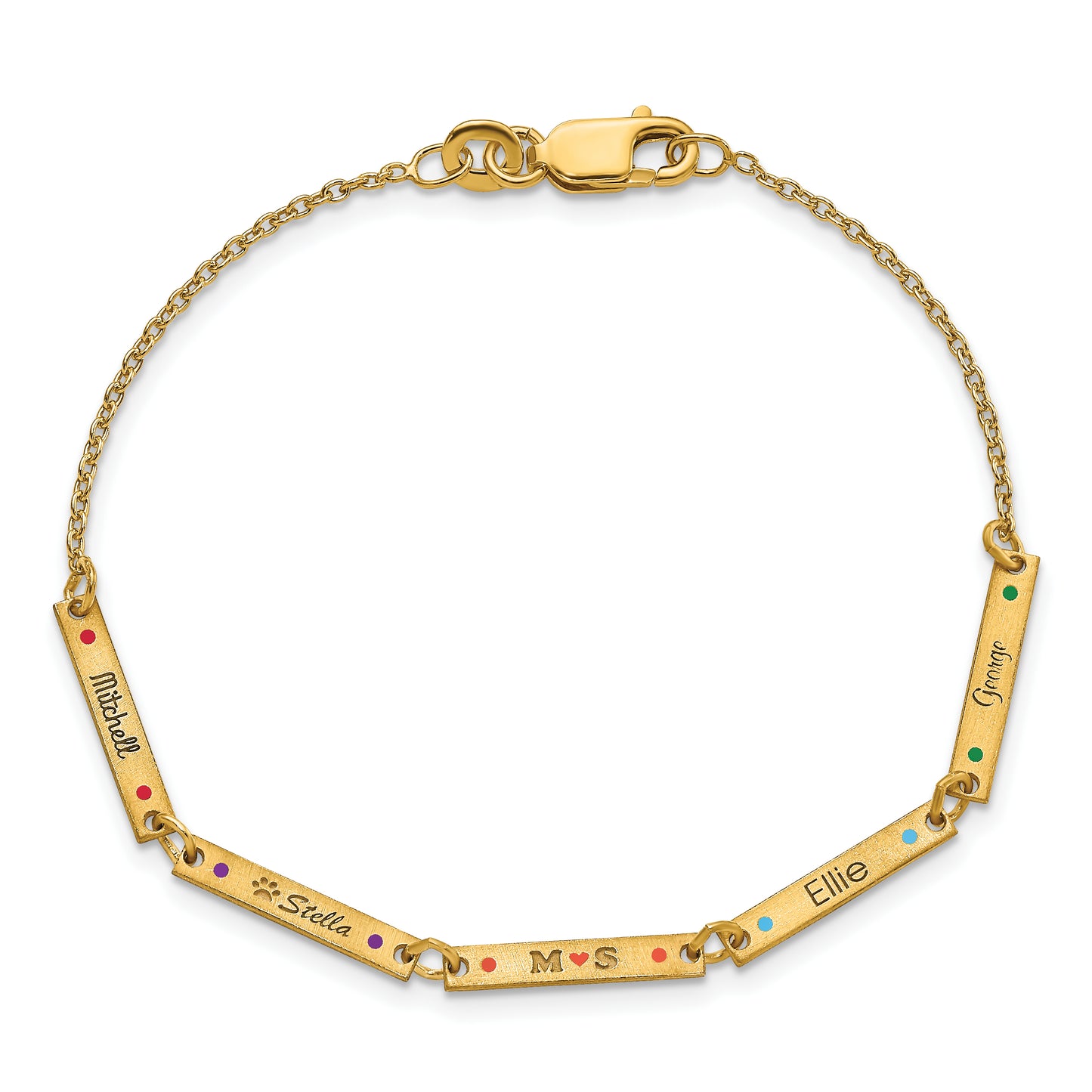 Sterling Silver Gold plated Brushed 5 Station Enameled Bracelet