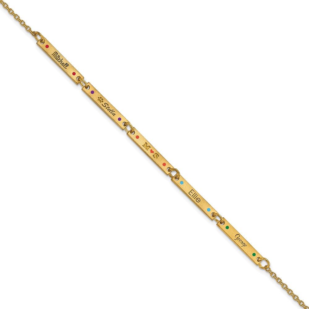 14K Yellow Gold Brushed 5 Station Enameled Bracelet