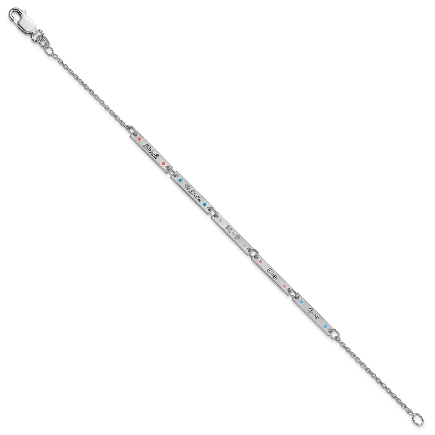 14K White Gold Brushed 5 Station Enameled Bracelet