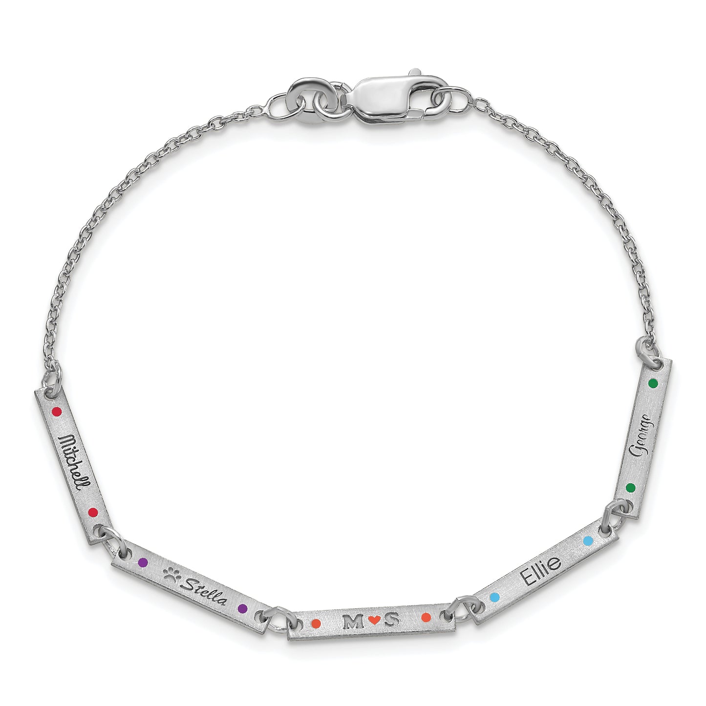 Sterling Silver Rhodium plated Brushed 5 Station Enameled Bracelet