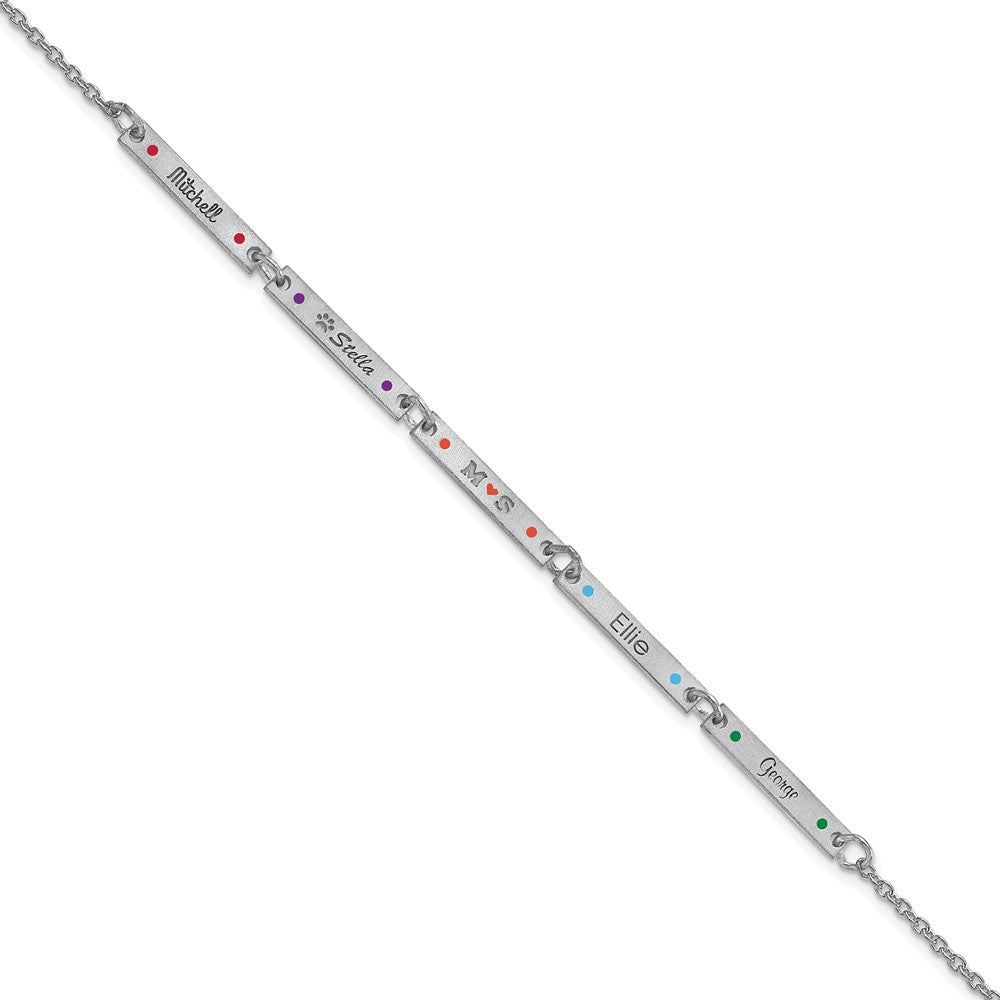 14K White Gold Brushed 5 Station Enameled Bracelet
