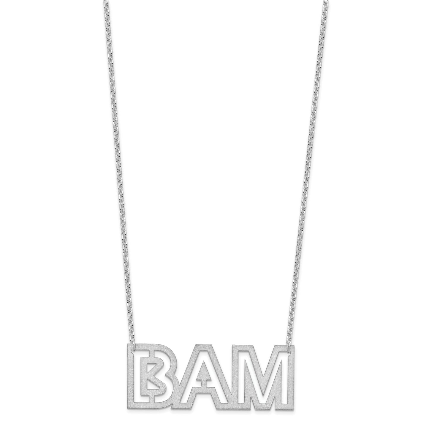 Sterling Silver Rhodium plated Large Brushed 3 Letter Necklace