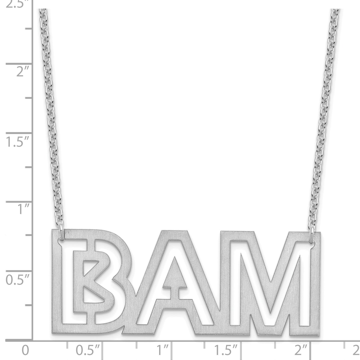 Sterling Silver Rhodium plated Large Brushed 3 Letter Necklace