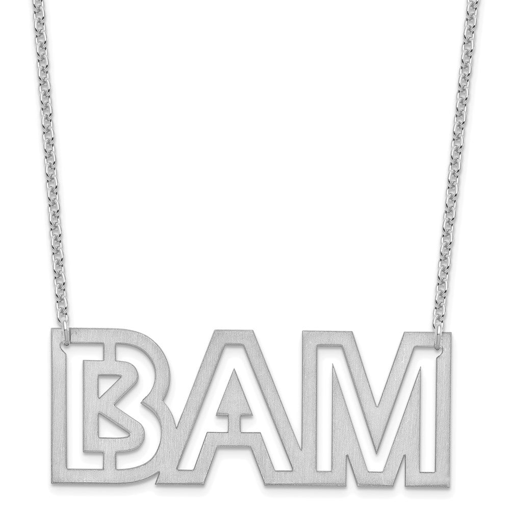Sterling Silver Rhodium plated Large Brushed 3 Letter Necklace